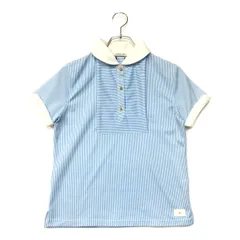 中古 レディース マークアンドロナ MARK&LONA 半袖ポロシャツ M 水色×白 丸襟  ストライプ