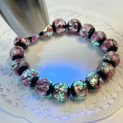 【E17867】光る ホタルガラス 12㎜ ピンク  bracelet
