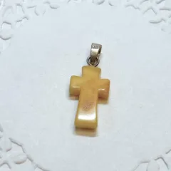 【E17935】アンバー 琥珀 十字架 ペンダント