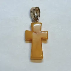 【E17936】アンバー 琥珀 十字架 ペンダント　シルバー925