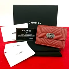 未使用 保管品 袋 箱付 シール有 26番台 CHANEL シャネル ボーイシャネル レザー ラムスキン 三つ折り財布 ミニ ウォレット レッド 30683
