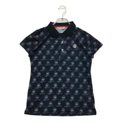 中古 レディース アンパスィ and per se 半袖ポロシャツ M 紺 ネイビー 総柄