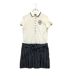 中古 レディース キャロウェイ Callaway ワンピース L 白×紺 ホワイト×ネイビー 半袖 ストライプ