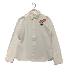 中古 レディース キャロウェイ Callaway 長袖ポロシャツ L 白 ホワイト バラ刺しゅう入り