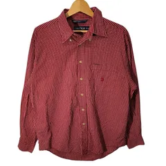 90's vintage 90年代 ヴィンテージ NAUTICA ノーティカ チェックシャツ 長袖 シャツ ボタンダウン ワンポイント刺繡 マレーシア製 Mサイズ レッド