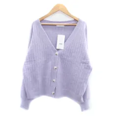 フィフス fifth ニットカーディガン Vネック 無地 ミドル丈 M 紫 パープル /HO6