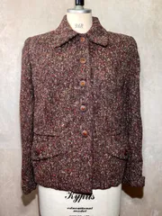 1950s ネップ ウールジャケット M～L ★ ビンテージ 古着 カスリ 60s コート ジャケット ウール 茶色 レディース ブラウン