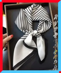 新品 スクエアスカーフ シルク調スカーフ 上品 大人可愛い スカーフ プレゼント ギフト ドット柄 ボーダー柄【送料無料】