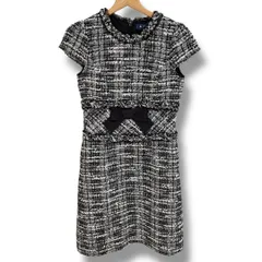 M'S GRACY エムズグレイシー ツイードワンピース IT-721103 リボン ファンシーツイード ピコフリル 半袖 フォーマル 結婚式 パーティー 日本製 ブラック ホワイト サイズ38 レディース 春 ゴーゴー古着セントラルパークNO.1835