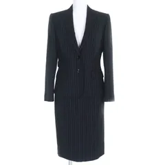 極美品◇DOLCE&GABBANA ドルチェ＆ガッバーナ ウール100% 裏地ロゴ総柄 ストライプ ジャケット スカート セットアップ ブラック イタリア製 正規品 レディース 40