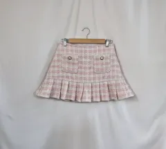 ピンク ツイード プリーツ ミニスカート