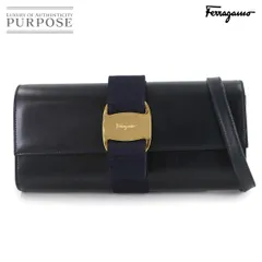 サルヴァトーレ フェラガモ Salvatore Ferragamo ヴァラリボン 2way クラッチ ショルダー バッグ レザー ネイビー 90307564