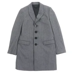 極美品▼Paul Smith LONDON ポールスミスロンドン ウール100% ストライプ柄 ロゴ入りボタン シングル チェスターコート グレー S 日本製 正規品 メンズ