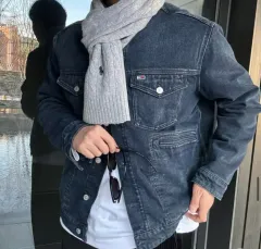 トミーヒルフィガー トミー ジーンズ トラッカー ブラックデニムジャケット L