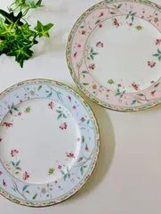 ノリタケ花更紗ケーキ皿　色変り　ペア　ピンク　ブルー　セット