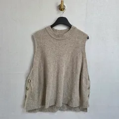 レディース ベージュ ニット ベスト ボタン 装飾 F