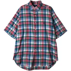 古着 ラルフローレン Ralph Lauren BLAKE マドラスチェック 半袖 ボタンダウン チェックシャツ メンズL相当/eaa611051