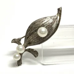 真珠ブローチ SV 約5.5g ブローチ シルバー 真珠 パール リーフモチーフ 鑑別書