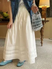 8987 Long ロング フレア スカート ティアード 裾 レース