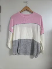バイカラー ラウンドネック ニット ピンク