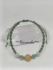 No.20 イエローカルサイト・グリーンアベンチュリン使用*☆グリーンカラーマクラメブレスレット♡