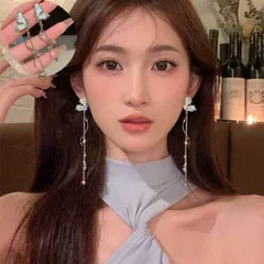 蝶々　シルバーピアス　華美　エレガント　揺れるチャーム　ストーン　韓国風　y2k