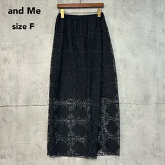 美品 and Me アンドミー 幾何学レース ロングスカート タイトスカート マキシ丈 ボトムス ウエストゴム 総レース 裏地付き 透け感 シアー Iライン ブラック 華やか 大人カジュアル きれいめ フェミニン お出かけ F ★ ■◆