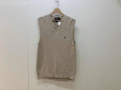 Polo Ralph Lauren ポロラルフローレン ニットベスト サイズM ベージュ リネン コットン メンズ Vネック ワンポイント刺繍