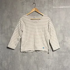 【日本製】オーシバル ORCIVAL ボーダー カットソー 0 レディース S ベージュ Vネック 七分袖 RC-9144 バスクシャツ ロンT ロゴ ワッペン コットン 綿100% 蜂 完売品 定番 ナチュラル カジュアル 春  夏 きれいめ マリンスタイル