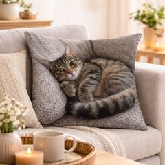 681 キジトラ猫 写真プリント クッションカバー 45×45cm インテリア