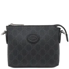 グッチ GUCCI 2WAYバッグ インターロッキングG GGスプリームキャンバス レザー ブラック シルバー金具 黒 ショルダー クラッチ ポーチ　  723306【中古】