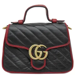 グッチ GUCCI 2WAYバッグ GGマーモント ミニトップハンドル レザー ブラック×レッド ゴールド金具 赤 黒 ショルダー   583571【中古】