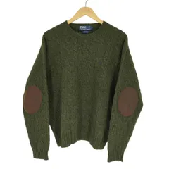 ポロバイラルフローレン Polo by RALPH LAUREN ポニー刺繍 ケーブル編み エルボーパッチ クルーネック プルオーバー  ウール ニット セーター メンズ import：L 