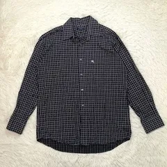 BURBERRY LONDON バーバリー ロンドン チェック 長袖シャツ Ｌ メンズ ブラック 黒 騎士刺繍 ワンポイント ブランド 中古