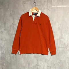 【定番】ポロ ラルフローレン ラガーシャツ 長袖 ポロシャツ オレンジ 紺ポニー 刺繍ロゴ M カスタムフィット Polo Ralph Lauren 古着 アメカジ ストリート 90s スポーツMIX コットン100% 襟付き ワーク カジュアル メンズ