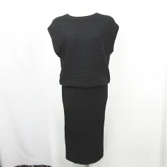 スコットクラブ SCOT CLUB リブニット ワンピース ロング丈 タイト フレンチスリーブ 毛 9 ブラック kz14347