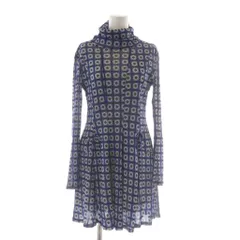 スーパービューティ Super Beauty ワンピース 40 青 ブルー 花柄 ミニ タートルネック 長袖 /AU