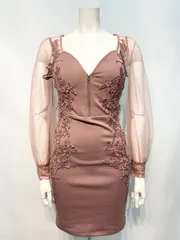 2227 DAZZY デイジー　キャバクラ　ドレス　シースルー　フラワー刺繍　タイト　ミニ　伸縮性　キャバドレス　S