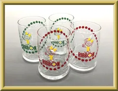 【良品】リボンシトロン ゆらゆらくるくる回るグラス 赤と緑の4個セット 販促品 非売品 ノベルティ 昭和レトロ リボンちゃん かわいい コップ グラス ジュースグラス 食器 洋食器