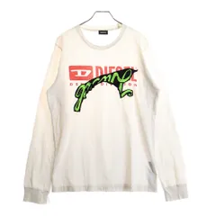 DIESEL (ディーゼル) フロント ロゴプリント グラフィティ 刺繍 長袖Tシャツ カットソー ホワイト