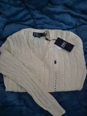 ポロラルフローレン アイボリー Vネック ケーブル ニット M/L