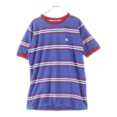 STUSSY (ステューシー) 胸ショーンフォントロゴ刺繍 ボーダー柄 半袖Tシャツ カットソー ブルー/レッド/ホワイト