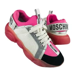 MOSCHIMO★モスキーノ・レディース メッシュファブリック切替し ブランドロゴ刺繍プルストラップ オーバーサイズテディベアソール スニーカー (36) イタリア製 ブランド レディーススニーカー カジュアルシューズ ベアのサムネイル