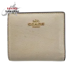 COACH コーチ ホワイト アイボリー ブラウン ゴールド金具 レザー 折財布 コンパクトウォレット レディース 600385【中古】