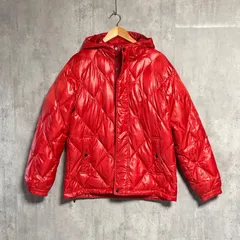 【美品】オールドユニクロ プレミアムダウンジャケット L 赤 ダイヤキルト 光沢 アーカイブ Y2K OLD UNIQLO archive 00s 90s  中綿ダウン90% フード付 メンズ ブルゾン ヴィンテージ 赤色  キルティング