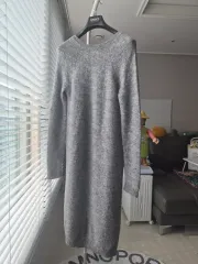 新品 H&M） ウールモヘア ブレンド グレー レイ 2way ニット ロング ONE PIECE 55 xs