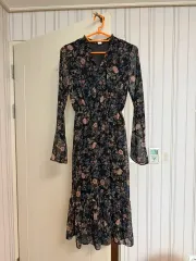 ロング丈ワンピース 花柄ワンピース シフォンワンピース / フリーサイズ ウエストゴム