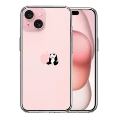 iPhone15Plus ケース クリア パンダ りんごにもたれる スマホケース 側面ソフト 背面ハード ハイブリッド 