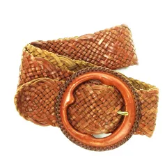 ラルフローレン RALPH LAUREN ベルト 太ベルト レザー 革 メッシュ S 茶 ブラウン /MN2 ■GY18