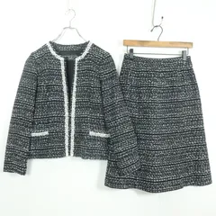 【美品！】レリアン★凝ったデザインのツイード♪ 上質で上品なセットアップ・スーツ サイズ9 入学卒業式 黒系 z17724